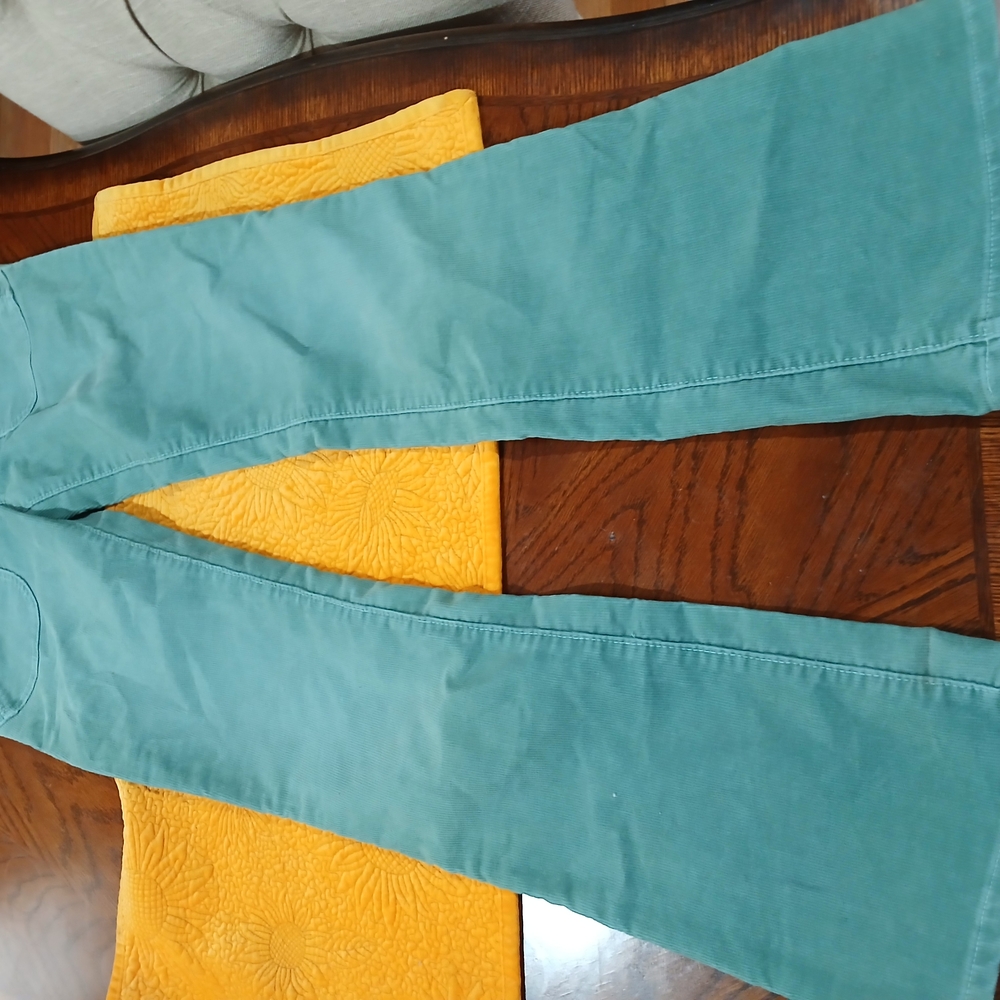 Green Flare Wide Leg Jeans with Soft Texture